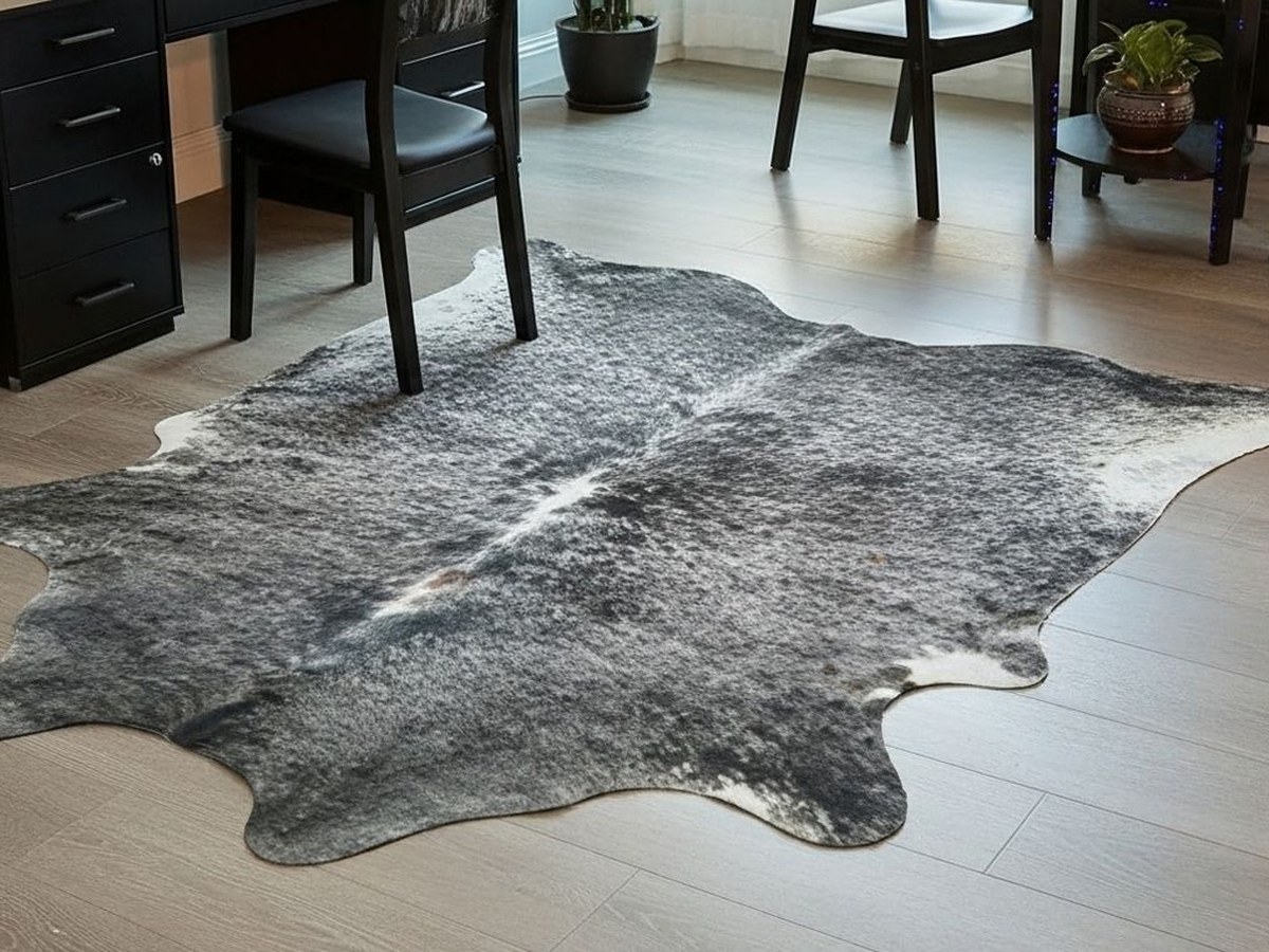 Salt and pepper cowhide rug