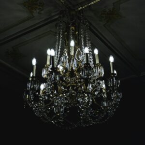 Lit crystal chandelier