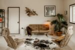 Cowhide rug in a living room