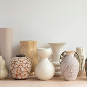Collection of ceramic vases in neutral tones