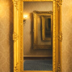 Gold framed mirror on a wall