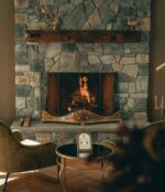Stone fireplace